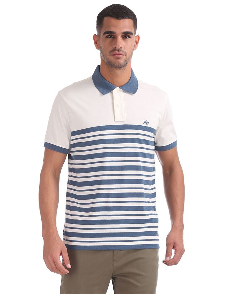 Aeropostale Men Casual Wear Striped Polo T-Shirt