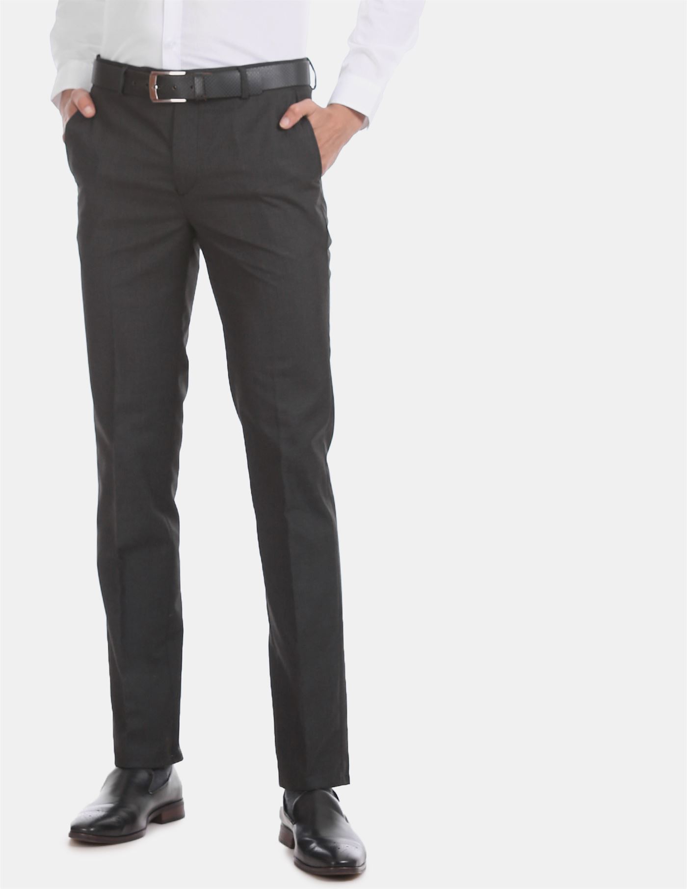 Buy Arrow Mid Rise Heathered Formal Trousers - NNNOW.com