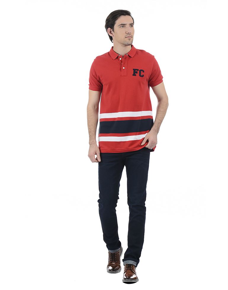 French Connection Men Casual Wear Striped Polo T-Shirt