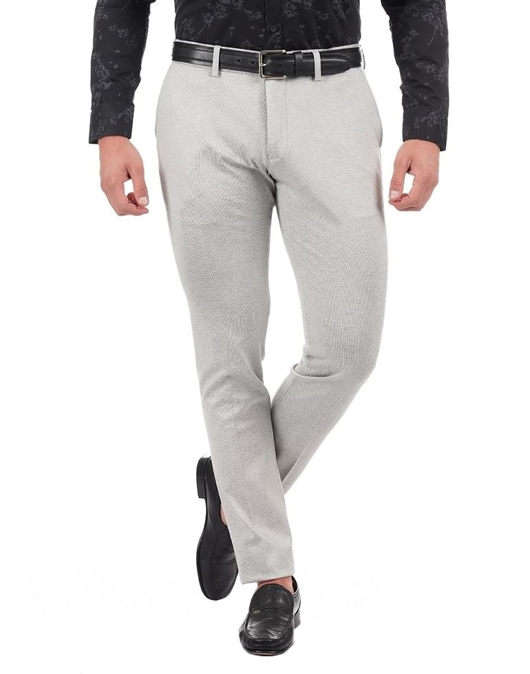 Buy VAN HEUSEN Grey Textured Polyester Viscose Slim Fit Mens Trousers   Shoppers Stop