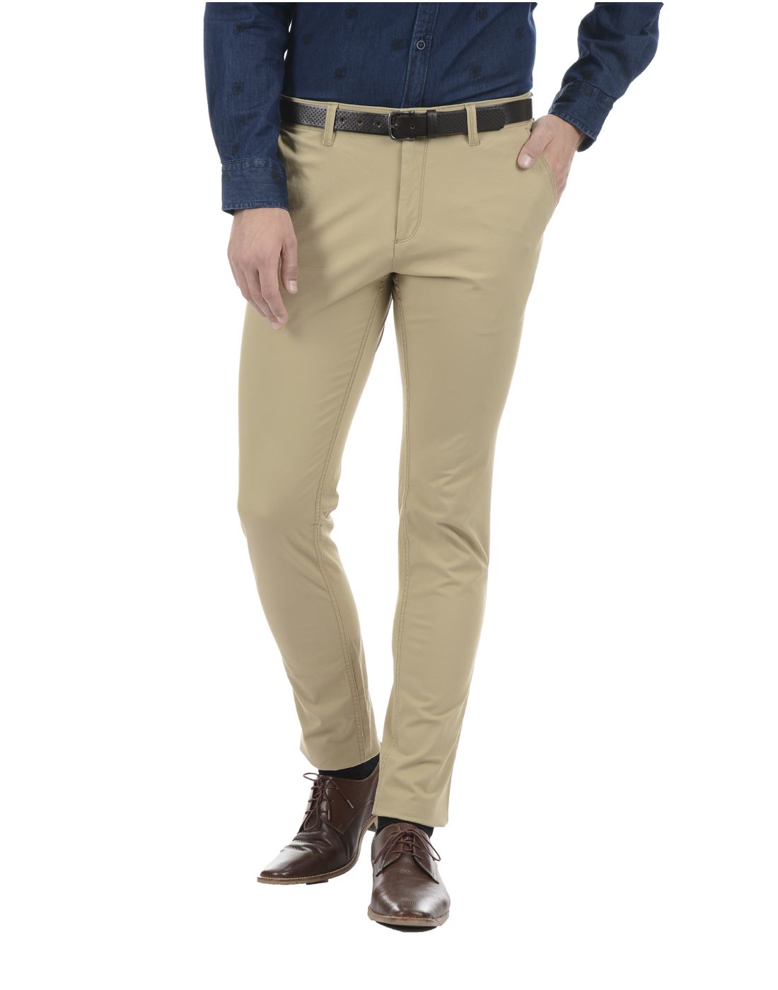 Indian Terrain khaki solid cotton trouser - G3-MCT0721 | G3fashion.com