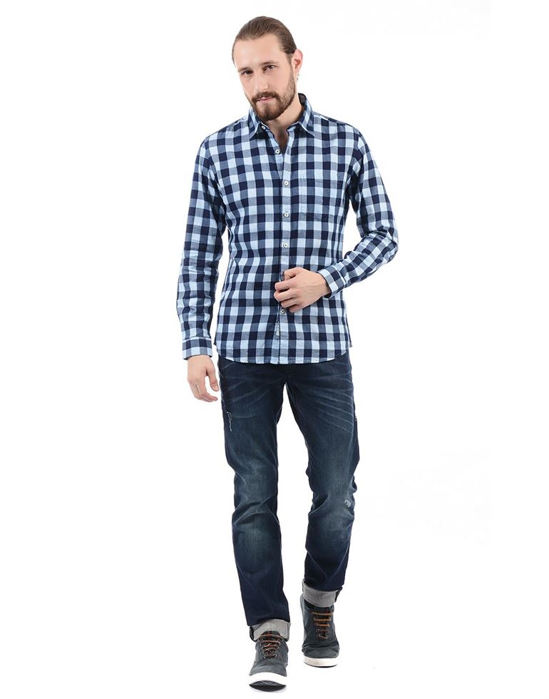 London Fog Men Casual Wear Checkered Shirt