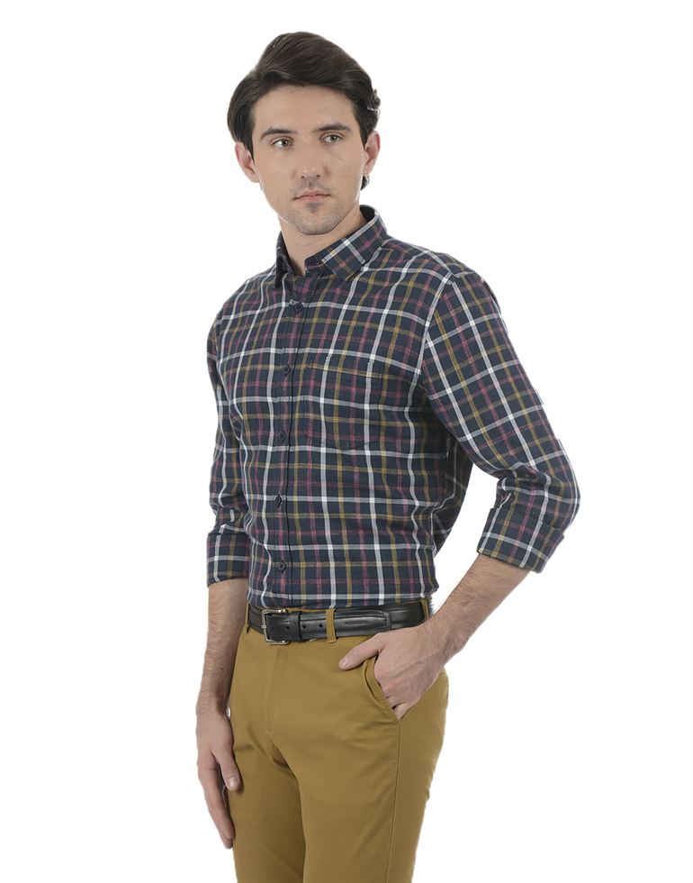 London Fog Men Casual Wear Checkered Shirt