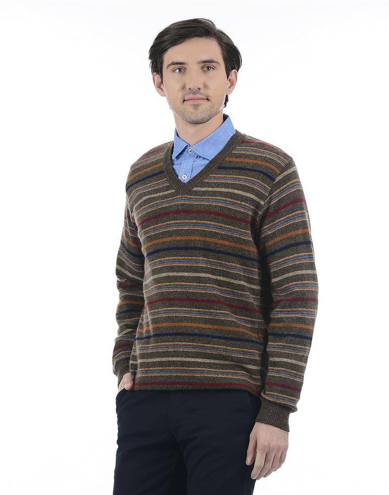 London Fog Men Casual Wear Striped Sweater KNOCKOUT Brown 10486