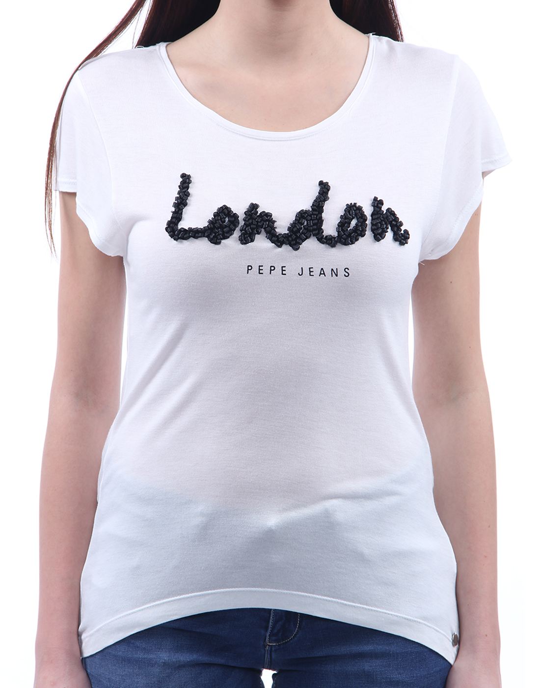 152593 Women Casual White T-Shirt | Pepe Jeans | White Wear Embellished