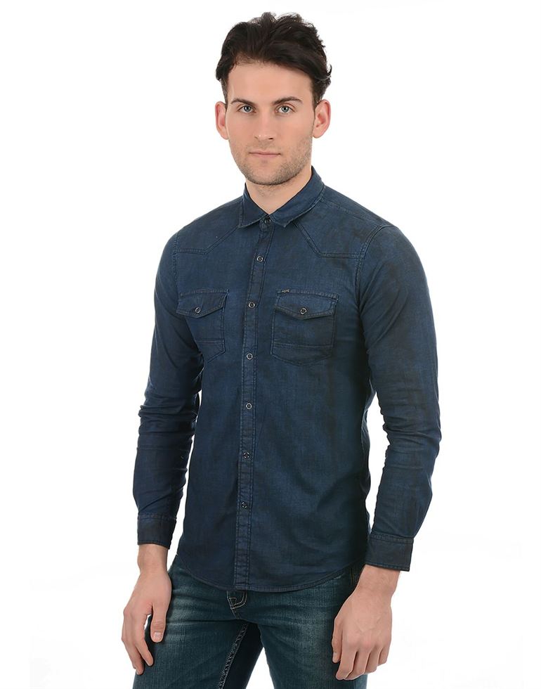 Pepe Jeans Men Casual Wear Navy Blue Shirt Kapsons