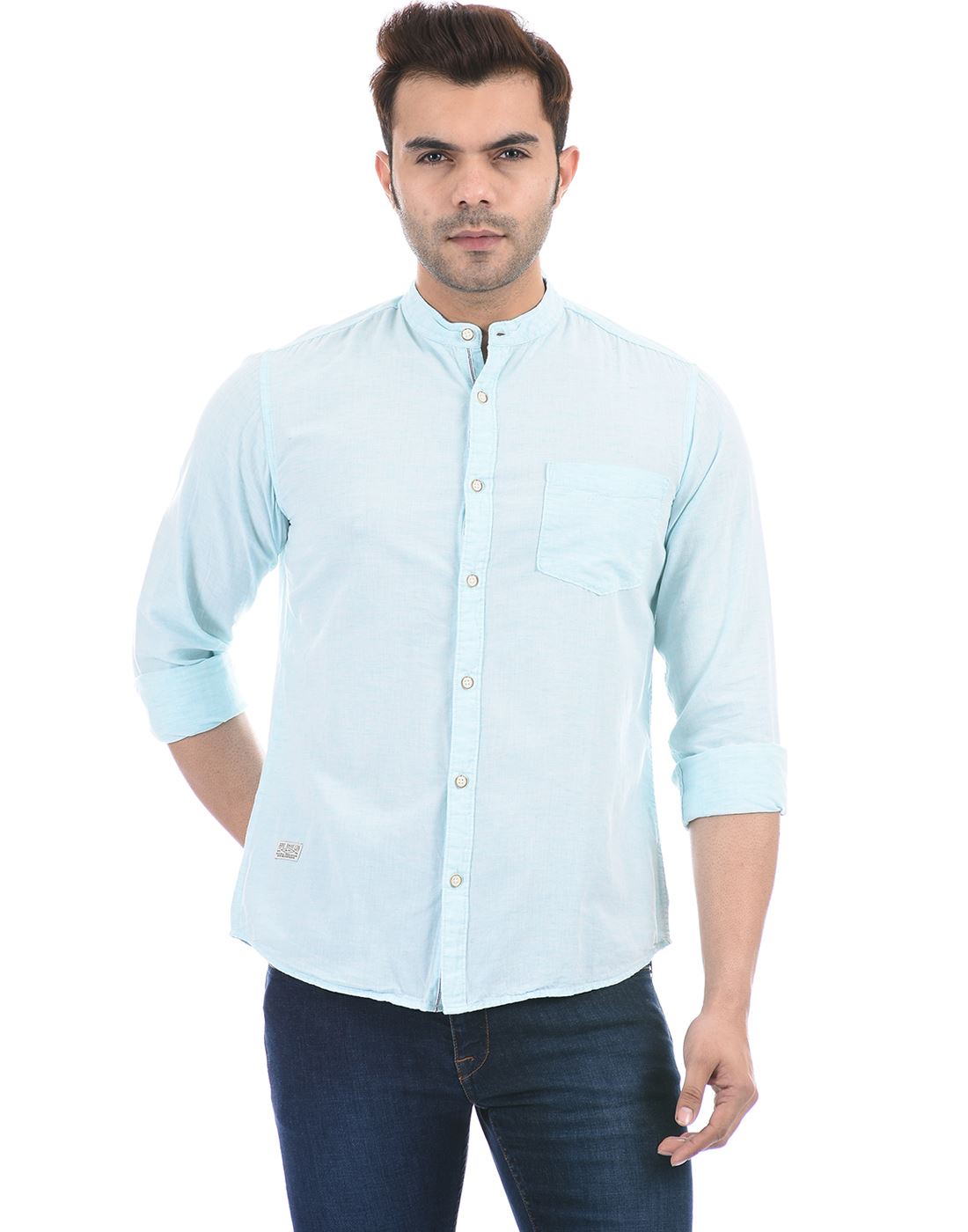 Pepe Jeans Men Solid Casual Blue Shirt