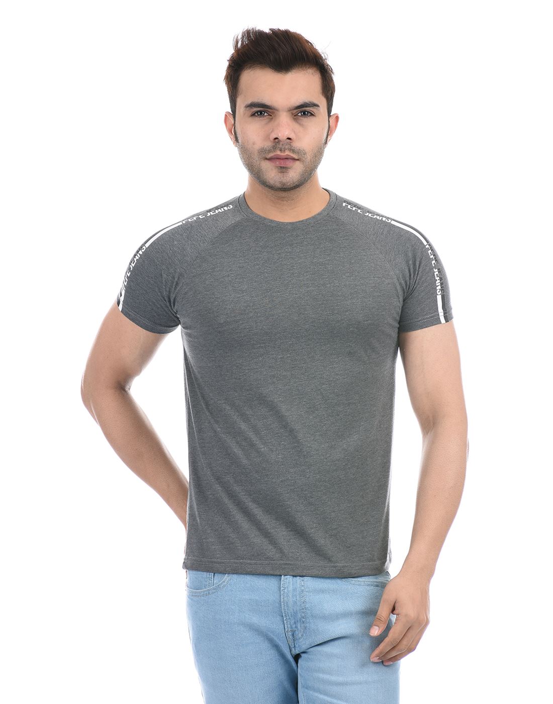 Men Wear Casual Grey Jeans Solid T-Shirt | Pepe Grey | 144422