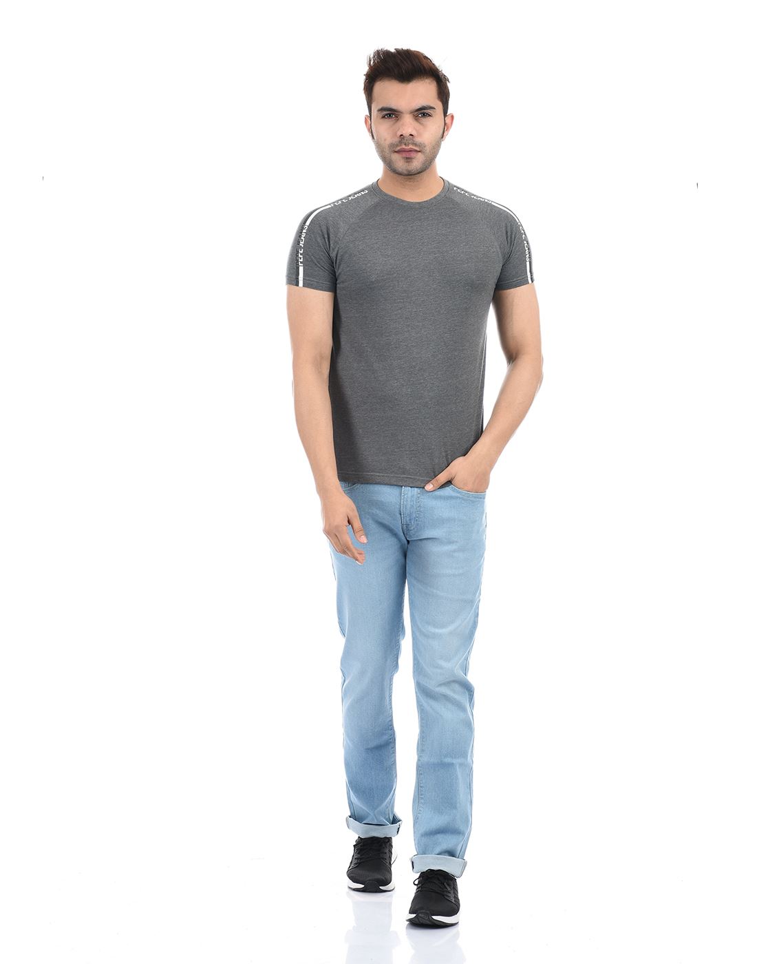 Men Grey Solid | Jeans T-Shirt 144422 Grey Pepe Wear | Casual