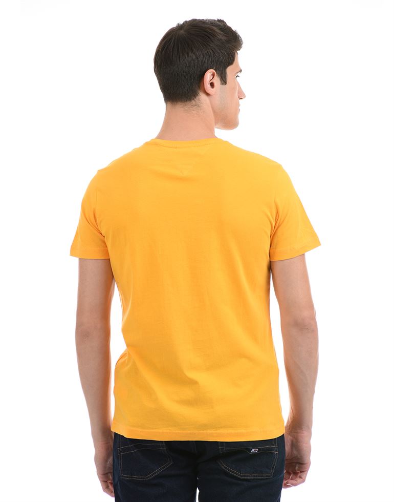 Tommy Hilfiger Men Casual Wear Yellow T-Shirt