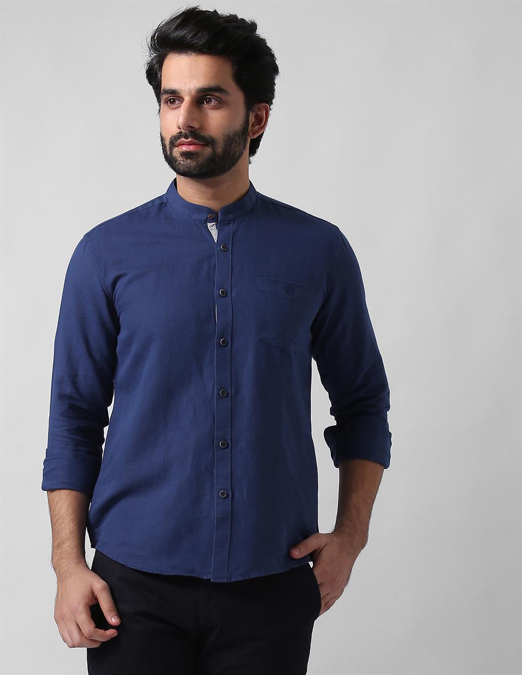 True Blue Men Casual Wear Solid Shirt