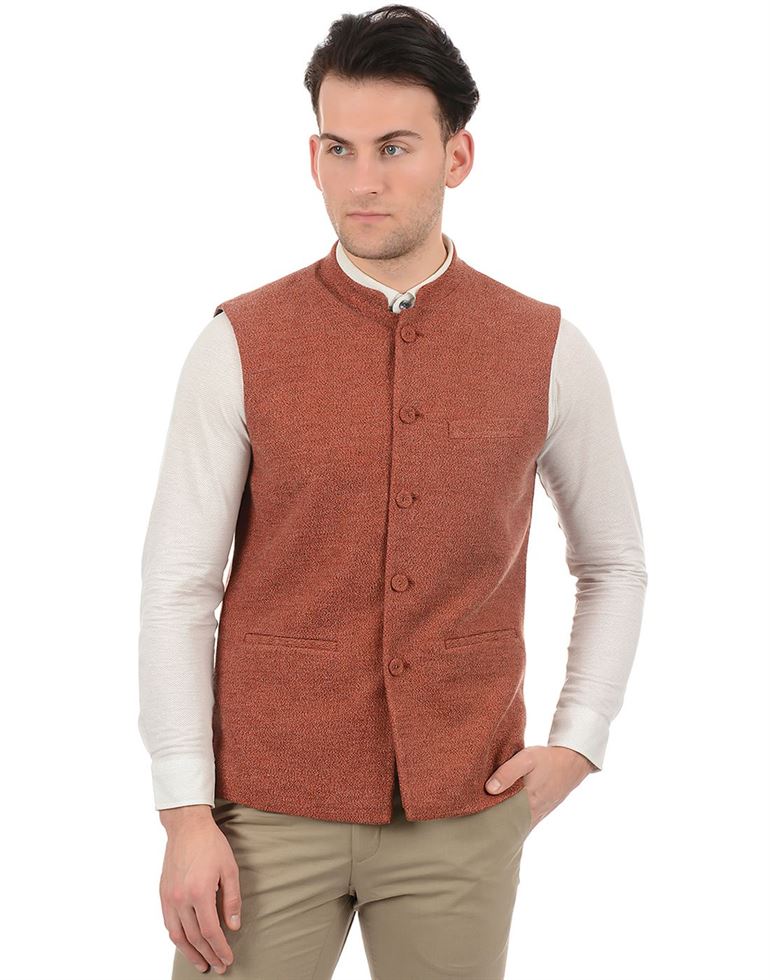 True Blue Men Brown Casual Wear Nehru Jacket