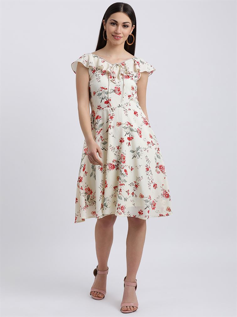 Zink London Women S Off White Floral Print A Line Dress Kapsons