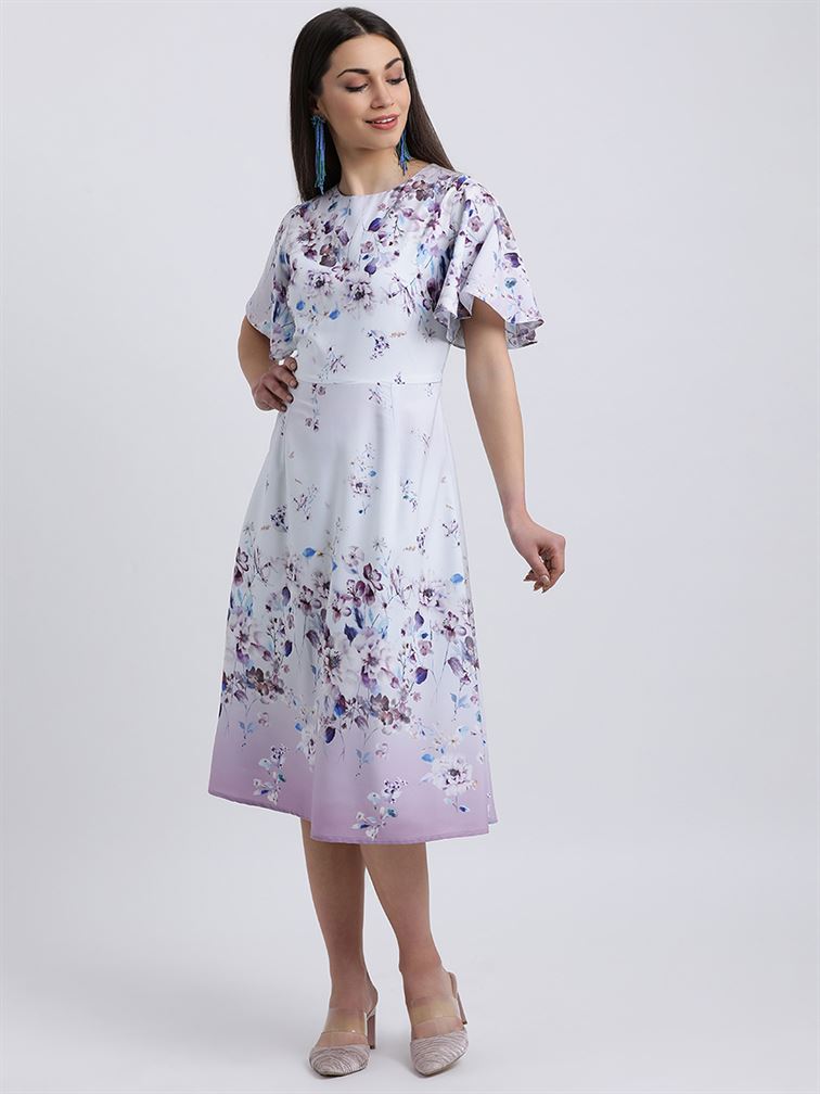 Zink London Women's Blue Floral Print Fit and Flare Dress | KAPSONS