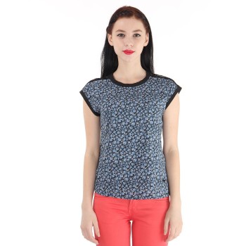 Pepe Jeans Women Casual Wear Black Floral Print Top