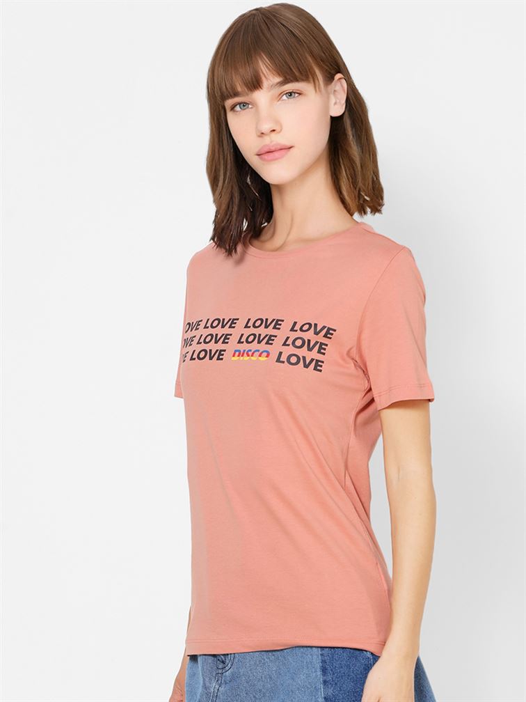 Only Women Casual Wear Peach T-Shirt